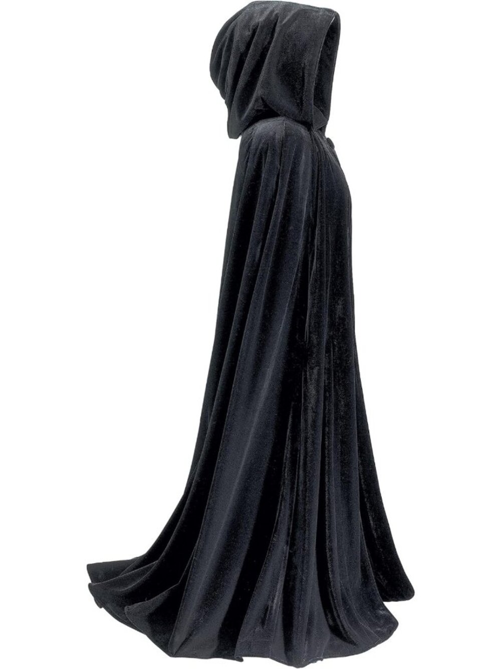 Elegant Hooded Velvet Cape - Long Black Cloak for Halloween, Cosplay